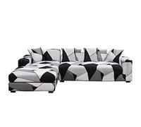 ShowyLive Juego de 2 Fundas Sofas 3 Plazas Ajustables Funda Cubre Sofá Chaise Longue Elásticas para Forma L Extraíbles Lavables (3 Plazas+3 Plazas, Gris Blanco)