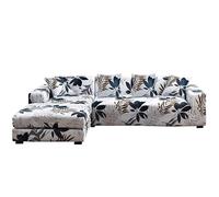 ShowyLive Juego de 2 Fundas Sofas 3 Plazas Ajustables Funda Cubre Sofá Chaise Longue Elásticas para Forma L Extraíbles Lavables (3 Plazas+4 Plazas, Flor Azul)