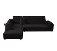 ShowyLive Juego de 2 Fundas Sofas 3 y 4 Plazas Ajustables Funda Cubre Sofá Chaise Longue Elásticas para Forma L Extraíbles Lavables (3 Plazas+4 Plazas, Negro)