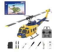 SHOYDID Helicóptero a control remoto a escala 1/48 para adultos, UH-1 Huey 2.4G 6CH modelo de helicóptero RC Flybarless, con posicionamiento de flujo óptico, amarillo-azul