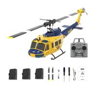 SHOYDID Helicóptero a control remoto a escala 1/48 para adultos, UH-1 Huey 2.4G 6CH modelo de helicóptero RC Flybarless, con posicionamiento de flujo óptico, tres baterías (versión RTF)