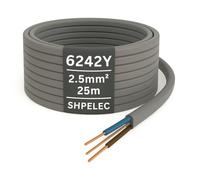 SHPELEC® Cable eléctrico gris Twin and Earth 6242YH - Anillo de red de 2,5 mm y cable de tierra 6242YH - todas las longitudes (5 m, 10 m, 15 m y 20 m) (25 metros - 2,5 mm doble y cable de tierra)