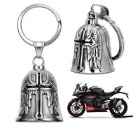 SHPUJUN 2 Piezas Llavero Moto con Campana Protectora Cruz Negra - Aleación de Zinc Antioxidante, Amuleto de Protección para Motocicletas/Bicicletas/Coches