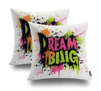 Shrahala Reach For Stars Aim High - Funda de almohada decorativa, diseño de metas con texto en inglés "Believe In Yourself", funda de almohada cuadrada mezclada de doble cara, sin relleno, para