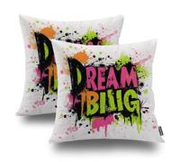 Shrahala Reach For Stars Aim High - Juego de 2 fundas de almohada cuadradas para interiores con diseño de estrellas y objetivos para exteriores, resistentes al agua, para dormitorio, sala de estar
