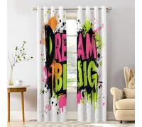 Shrahala Reach For Stars - Cortinas opacas para ventana, diseño de estrellas, cree en ti mismo, con aislamiento térmico, cortinas largas con ojales para dormitorio, sala de estar (2 paneles, 132 x 213