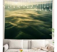 Shrahala Tapiz de pared con diseño de cumbres besadas por el sol de la mañana, valles brumosos, terreno rodante, tapiz grande para decoración de pared, fibra de poliéster, dobladillo blanco alrededor