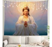 Shrahala Tapiz de pared con diseño de diosa benevolencia, protección para colgar en la pared, tapiz grande de fibra de poliéster, dobladillo blanco alrededor para dormitorio, 130 x 150 cm