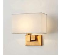 SHREALMS Apliques de Pared para Dormitorio, lámpara Cuadrada para Montaje en Pared Interior con Pantalla de Tela, luz de Pared para Lectura Junto a la Cama, para Dormitorio(Dorado) (Blanco)