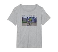 Shrek & Donkey Wait What Camiseta, Mujer Tallas Grandes, Gris Jaspeado, 1XL Grande
