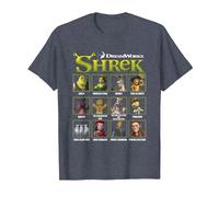 Shrek Iconic Shrek Yearbook Looks Group Shot Chest Panels Camiseta, Hombre, Azul Jaspeado, 4XL
