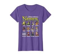 Shrek Iconic Shrek Yearbook Looks Group Shot Chest Panels Camiseta, Mujer, Morado Jaspeado, 3XL