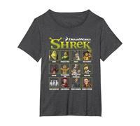 Shrek Iconic Shrek Yearbook Looks Group Shot Chest Panels Camiseta, Mujer Tallas Grandes, Jaspeado Oscuro, 1XL Grande