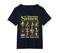 Shrek Iconic Shrek Yearbook Looks Group Shot Chest Panels Camiseta, Mujer Tallas Grandes, Negro, 1XL Grande