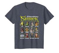 Shrek Iconic Shrek Yearbook Looks Group Shot Chest Panels Camiseta, Niños, Azul Jaspeado, 6 años