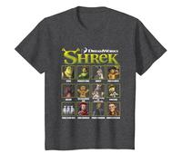 Shrek Iconic Shrek Yearbook Looks Group Shot Chest Panels Camiseta, Niños, Jaspeado Oscuro, 4 años