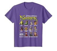Shrek Iconic Shrek Yearbook Looks Group Shot Chest Panels Camiseta, Niños, Morado Jaspeado, 4 años