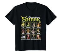 Shrek Iconic Shrek Yearbook Looks Group Shot Chest Panels Camiseta, Niños, Negro, 4 años