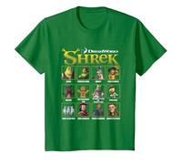Shrek Iconic Shrek Yearbook Looks Group Shot Chest Panels Camiseta, Niños, Verde Kelly, 4 años
