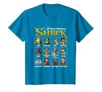 Shrek Iconic Shrek Yearbook Looks Group Shot Chest Panels Camiseta, Niños, Zafiro, 4 años
