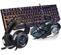 SHRGOMPIT Auriculares mecánicos con Teclado y ratón (3 Unidades), Cable for Juegos de Deportes electrónicos, periféricos for portátil, ratón y máquina for el hogar, Traje Steampunk for Mujer.(Black)