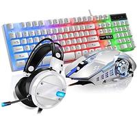 SHRGOMPIT Auriculares mecánicos con Teclado y ratón (3 Unidades), Cable for Juegos de Deportes electrónicos, periféricos for portátil, ratón y máquina for el hogar, Traje Steampunk for Mujer.(White)