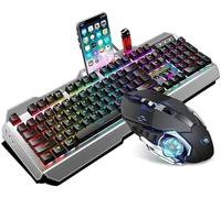 SHRGOMPIT Combo de teclado y mouse con retroiluminación LED y emisor de caracteres ajustables, mouse con retroiluminación LED REG, teclas multimedia, juegos mecánicos, 2000 DPI for jugadores de PC con