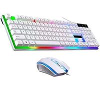 SHRGOMPIT Combo de Teclado y ratón retroiluminado for Juegos RGB, con Cable USB y retroiluminación, Juego de Teclado y ratón LED for Juegos for PC con Windows y USB