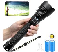 SHRGOMPIT Linterna táctica LED Recargable XHP 90.2, 90000 lúmenes, superbrillante, 3 Modos de Zoom, IP65 Resistente al Agua, la más Potente for emergencias, acampadas, Senderismo y Pesca.