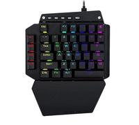 SHRGOMPIT Teclado for Juegos RGB de una Mano, con Cable USB, Letras arcoíris Brillantes, Teclado for una Sola Mano, con reposamuñecas, Teclas Multimedia, retroiluminación ergonómica.