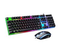 SHRGOMPIT Teclado mecánico ergonómico for Juegos con retroiluminación LED USB, Conjunto de ratón y Teclado con Cable, Color Negro