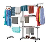 Shrivee 3 Niveles Tendedero Torre Vertical 75-200cm Extensible Plegable Resistente Portatil Acero Inoxidable Clothes Drying Rack para Exterior Terraza Balcon (Gris)