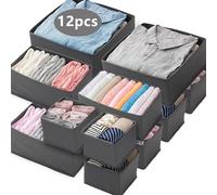 Shrubz 12 Pcs Organizador Armario Ropa, Organizador Ropa de Tela Cajas Almacenamiento Plegable, Organizador Ropa Interior para Almacenar Ropa, Jeans Pantalones, Suéter, Medias, Camisetas, Gris
