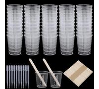 SHSHbuy Vaso Medidor,50 Piezas 30 ml Plástico Graduadas Vaso de Plástico,Vaso Mezclador de Plástico con 50 Varillas de Madera y 50 Pipeta de 3 ml para Mezclar Resina,Piedra,Epoxi y Pintura