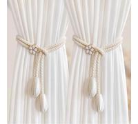 SHSMPXOY 2 Pcs Alzapaños para Cortinas Ajustable Cortinas Cuerda Trenzada Sujeta Cortina Algodón y Cáñamo Curtain Tiebacks Elegantes Bohemios con Hebilla de Cuerda para Decoración del Hogar(Beige)