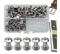 SHSMPXOY 80 Juegos Remaches Tornillo Encuadernacion, M5*10Tornillos de Chicago,Remaches de Tornillo Para Cuero Reparación para Bolsos, Libros, Collares, Mochilas, Correas de Perro, Correas (Plata)