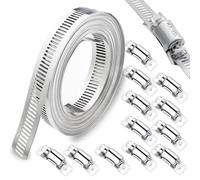 SHSMPXOY Abrazaderas Metalicas para Tubos,5m Correa de Metal Perforada + 12 Piezas Sujetador, Abrazaderas de Acero Inoxidable 304, Ajustable,para Tuberías de Gas Domésticas, Tuberías de Agua