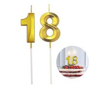 SHSMPXOY Velas de cumpleaños número 18, velas doradas con números 3D, 18 años de edad para pasteles, velas de feliz cumpleaños, boda, aniversario, fiesta, decoración para tartas