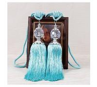 SHTGOI 1 par de alzapaños de cortina con borla bola de cristal cortina cordón elegante soporte de cortina decorativo cuerda cortinas accesorios alzapaños para casa y oficina ventana cortina azul lago