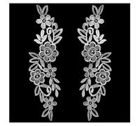 SHTGOI 1 par de apliques de encaje bordado de flores parche de encaje encaje cuello tul ribete tela ocupada bordado puerta decoración para manualidades, costura, disfraz, sastrería, boda, color blanco
