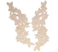 SHTGOI 1 par de apliques de encaje bordado de flores parche de encaje encaje cuello tul ribete tela ocupada bordado puerta decoración para manualidades, costura, disfraz, sastrería, boda, beige