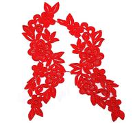SHTGOI 1 par de apliques de encaje bordado de flores parche de encaje encaje cuello tul ribete tela ocupada bordado puerta decoración para manualidades, costura, disfraz, sastrería, boda, rojo