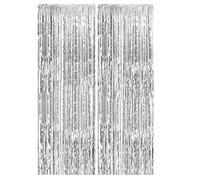 SHTGOI 2 cortinas de oropel metálico, cortina de oropel, cortina de lluvia, decoración para cumpleaños, boda, fondo, decoración de escenario, 1 x 3 m, color plateado