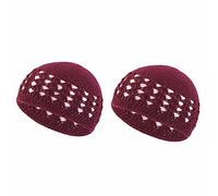 SHTGOI 2 gorros de punto Kufi hechos a mano, gorro de punto de algodón, gorro de calavera, gorro de oración, gorro islam, gorro transpirable para hombres y mujeres, Jujuberot, 18*15cm