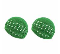 SHTGOI 2 gorros de punto Kufi hechos a mano, gorro de punto de algodón, gorro de calavera, gorro de oración, gorro islam, gorro transpirable para hombres y mujeres, verde, 18*15cm