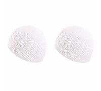 SHTGOI 2 gorros de punto Kufi hechos a mano, gorro de punto de algodón, gorro de calavera, gorro de oración, gorro islam, gorro transpirable para hombres y mujeres, Blanco, 18*15cm