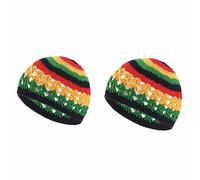 SHTGOI 2 gorros de punto Kufi hechos a mano, gorro de punto de algodón, gorro de calavera, gorro de oración, gorro islam, gorro transpirable para hombres y mujeres, carbón, 18*15cm