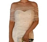 SHTGOI Bolero de encaje, bufanda de boda, capa envolvente con perlas sintéticas, hebilla, capelets sin hombros, bufanda de encaje para fiesta, brillante, mujer, novia, boda, tul