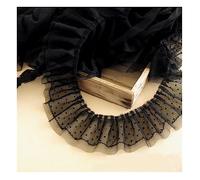 SHTGOI Cinta de encaje doble de tul de 1 yarda, borde de encaje con lunares plisados de organza, ribete de tela de lunares para manualidades, decoración, cuello hecho a mano, color negro