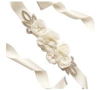 SHTGOI Cinturón de mujer con perlas de estrás para novia, con flores, cinta de raso, para boda, cinturón de novia, dama de honor, faja, rosa, vestido de novia, accesorio para vestido, 270 cm, color